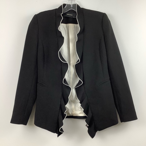 Zara Blazer with Contrast Piping in Black with White - Picture 2 of 8